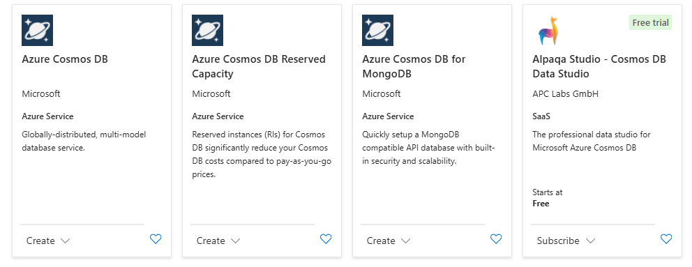 The picture shows an example of Azure Marketplace search results.