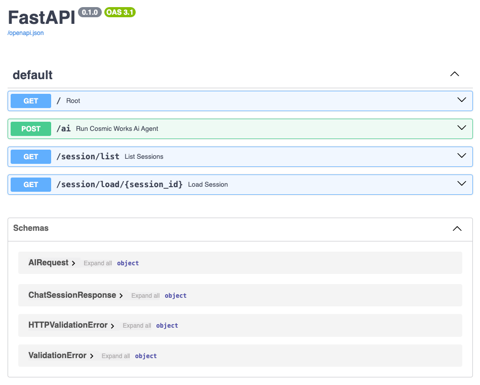The Swagger UI displays for the locally running backend api