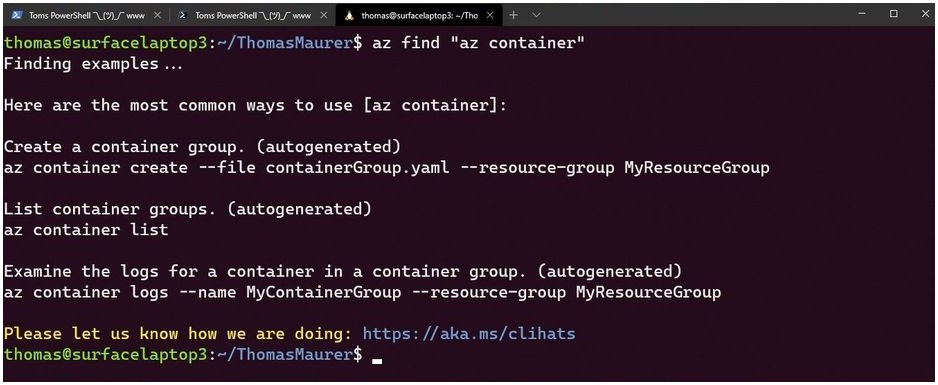 Shows an example of the Azure CLI.