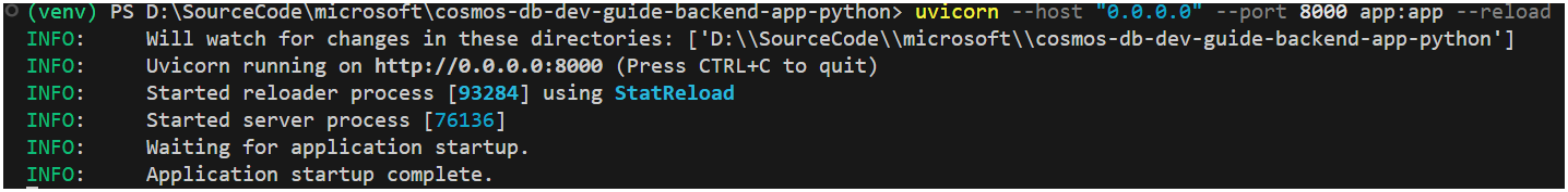 The VSCode terminal window displays with the backend API started.