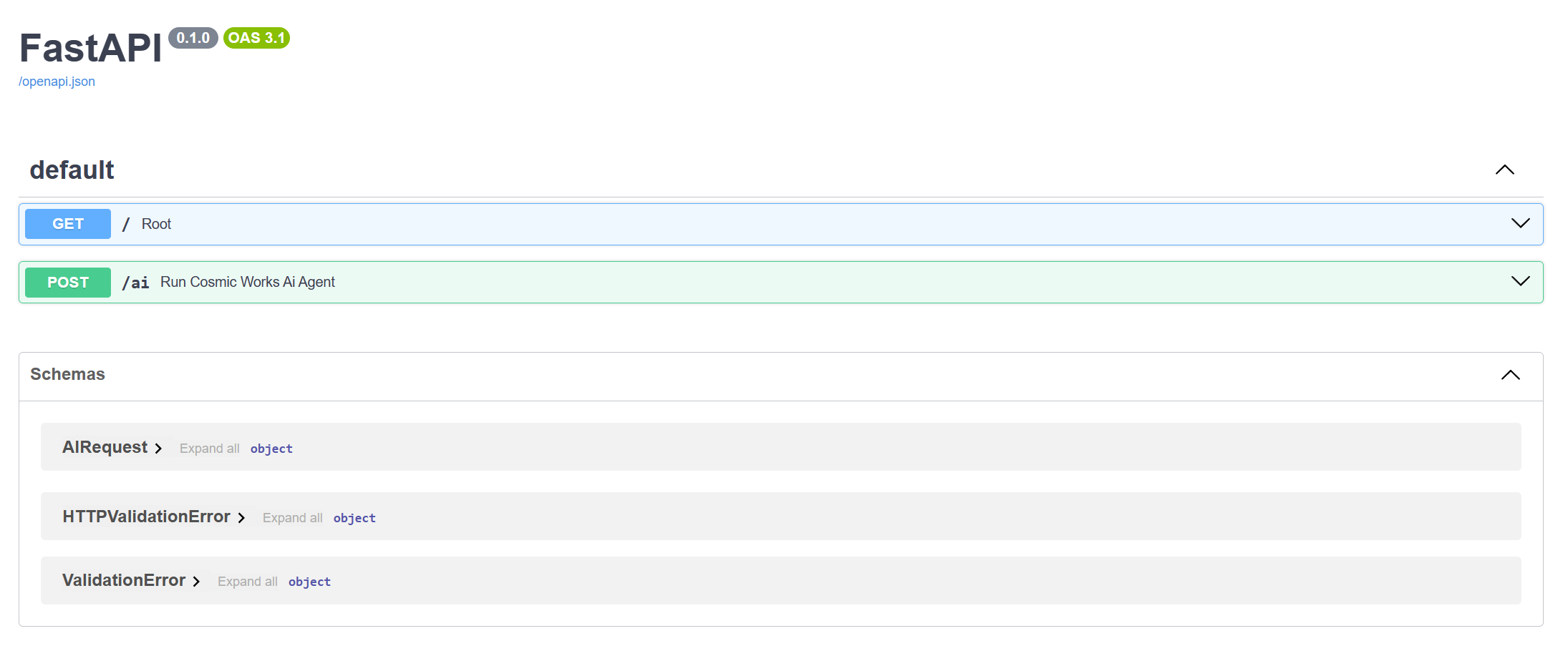 The Swagger UI displays for the locally running backend api