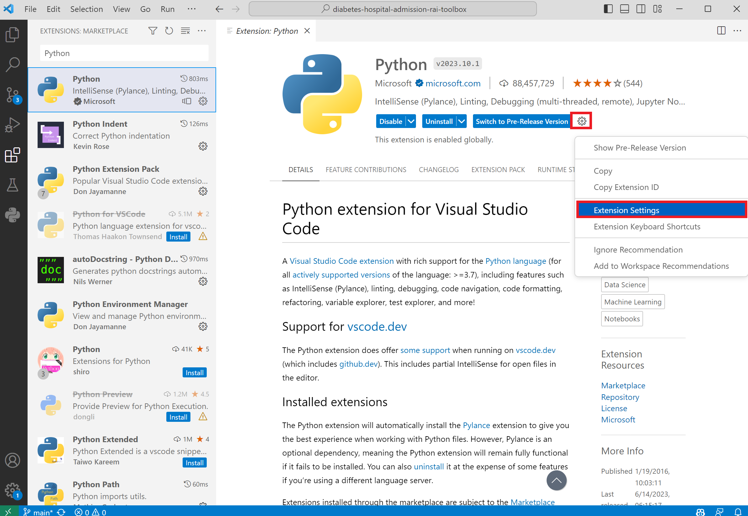 Python Extension Settings