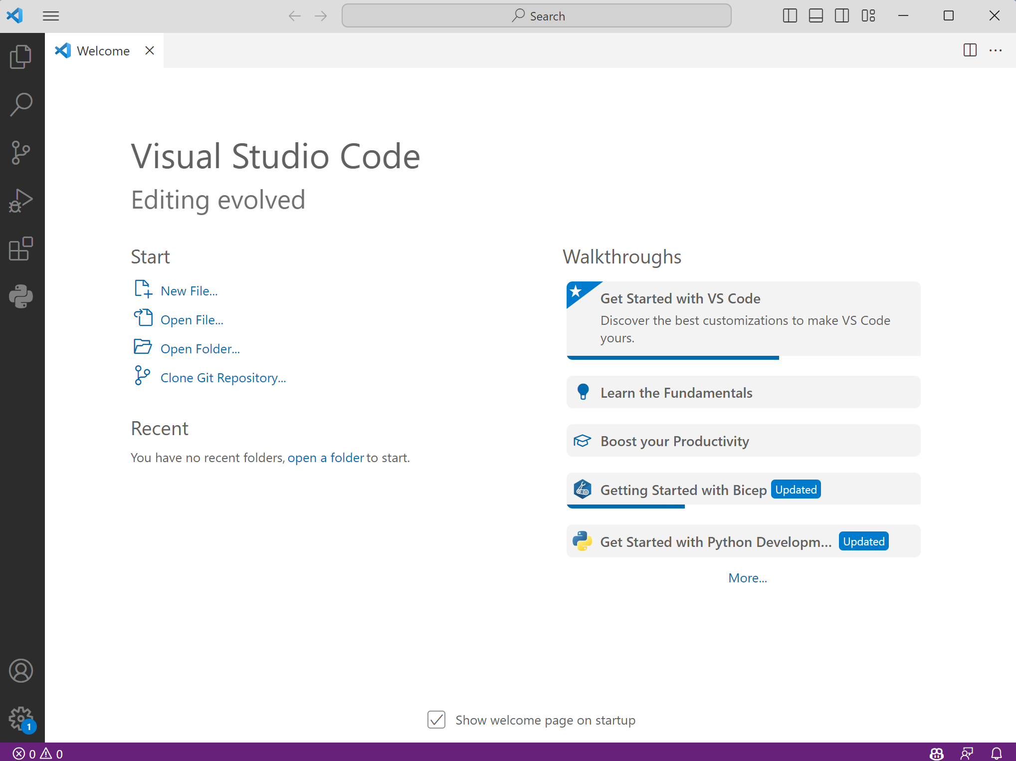 Visual Studio Code welcome